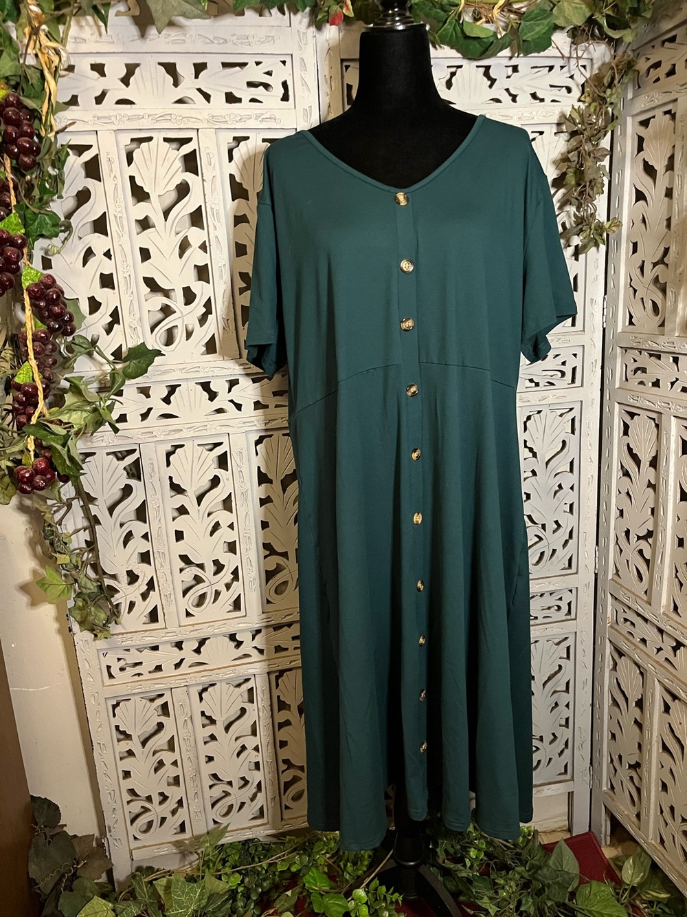 COMFY COZY CASUAL TEAL-GREEN SHORT SLEEVE MIDI PLUS SIZE DRESS